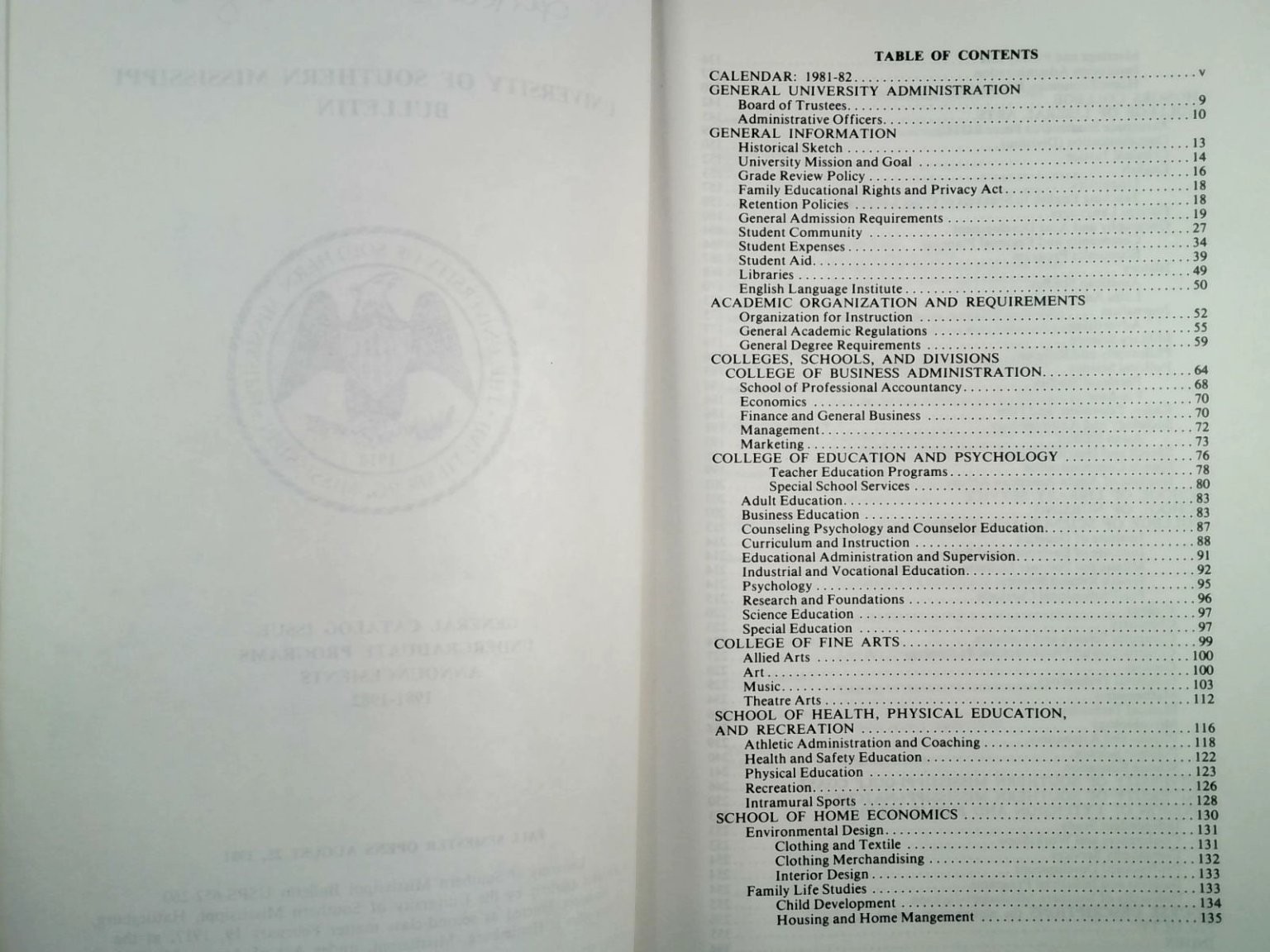 USM Undergraduate Bulletin 1981-82 University of Southern Mississippi Catalog
