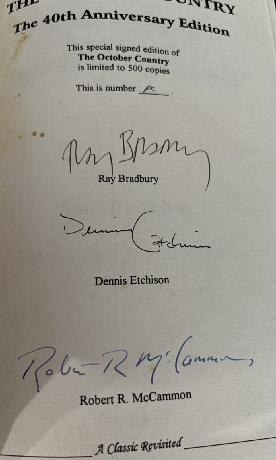 Ray Bradbury: The October Country 40th Signed/ Numbered: PC of 500 & Xmas Card