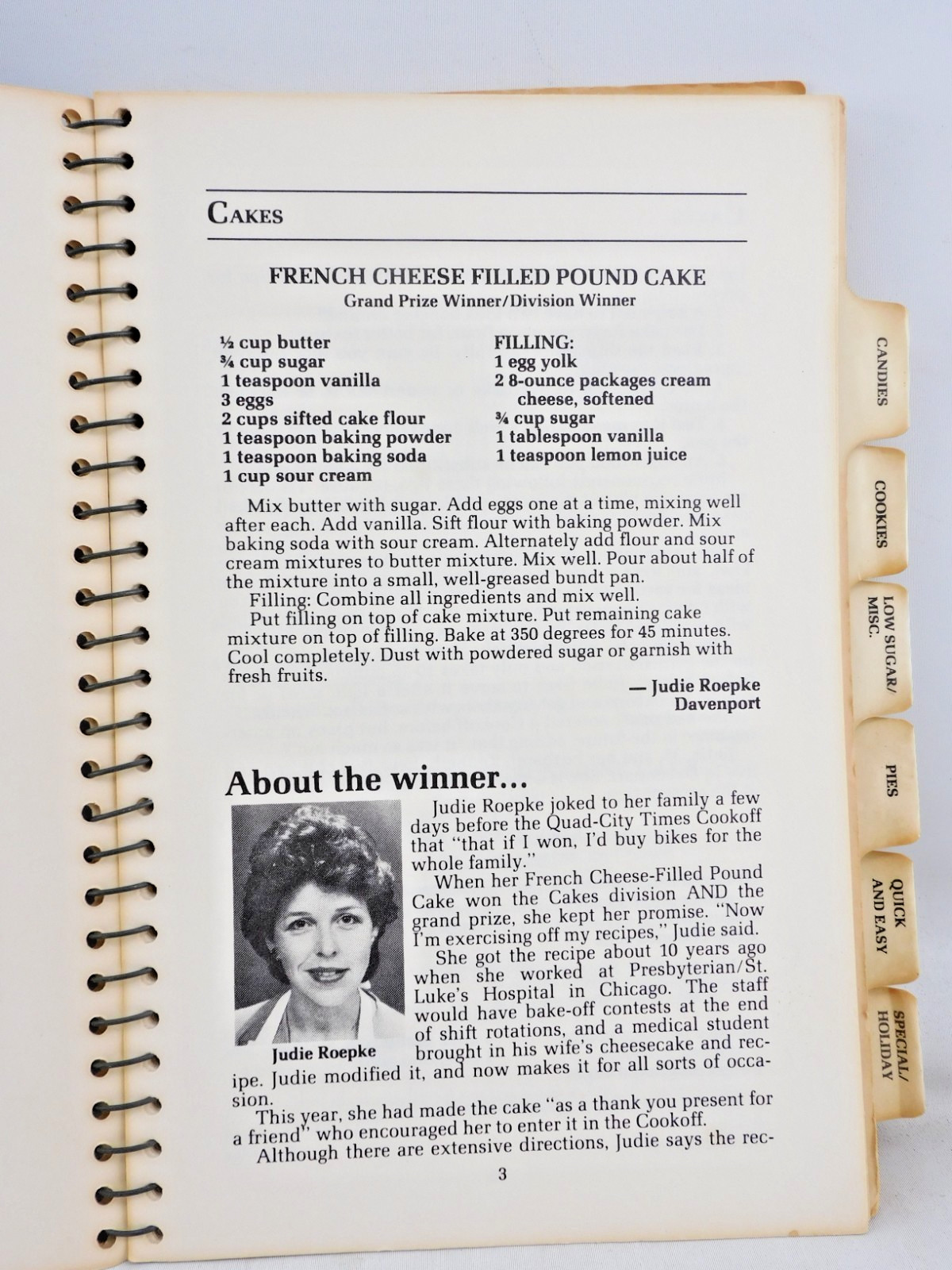 Quad City Times Dessert Cookbook 1984 Sinfully Delicious Spiral Bound 128 Pages