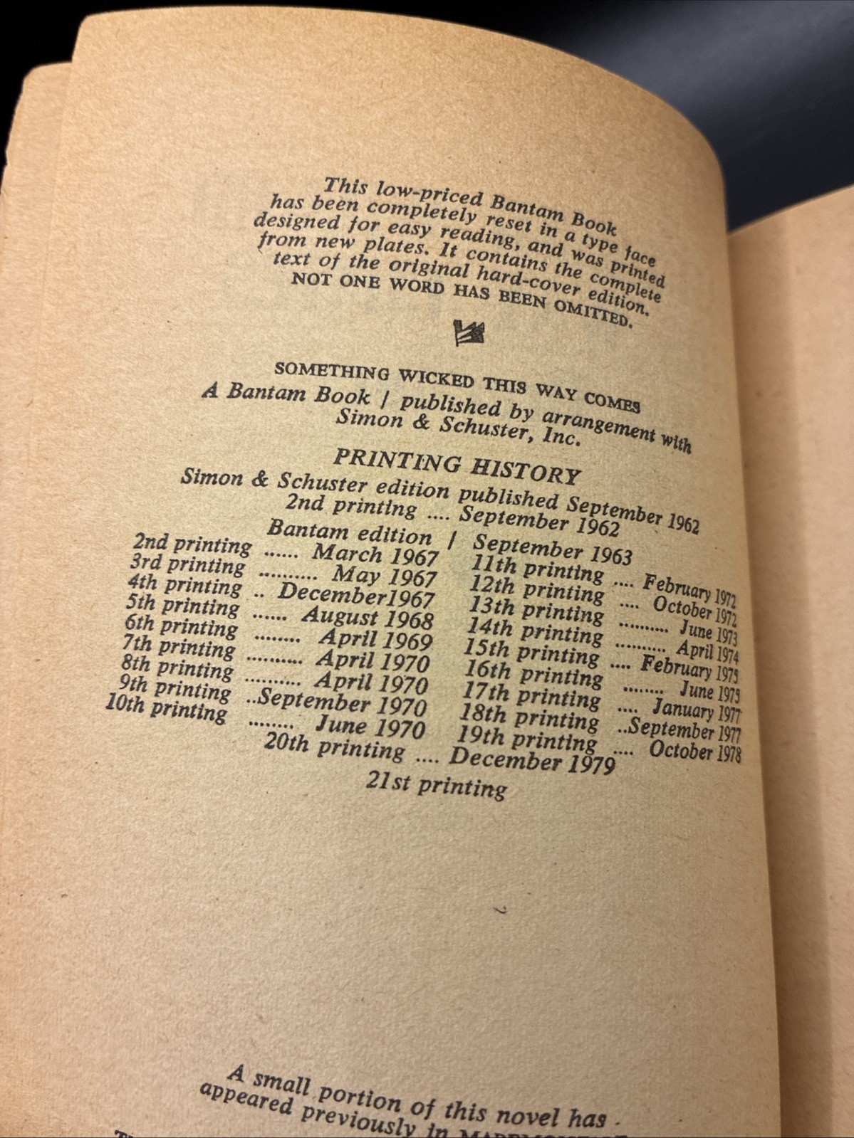 Something Wicked This Way Comes, Ray Bradbury – Bantam Books
