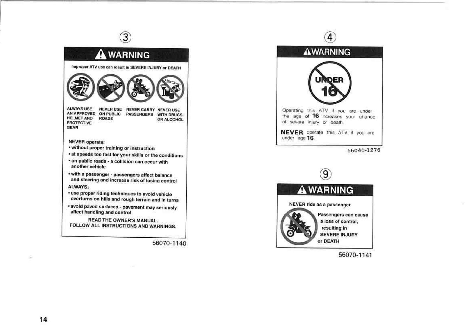 KAWASAKI Bayou 220 Owners Manual 1998 – STEEL WIRE BOUND – PROTECTIVE COVERS