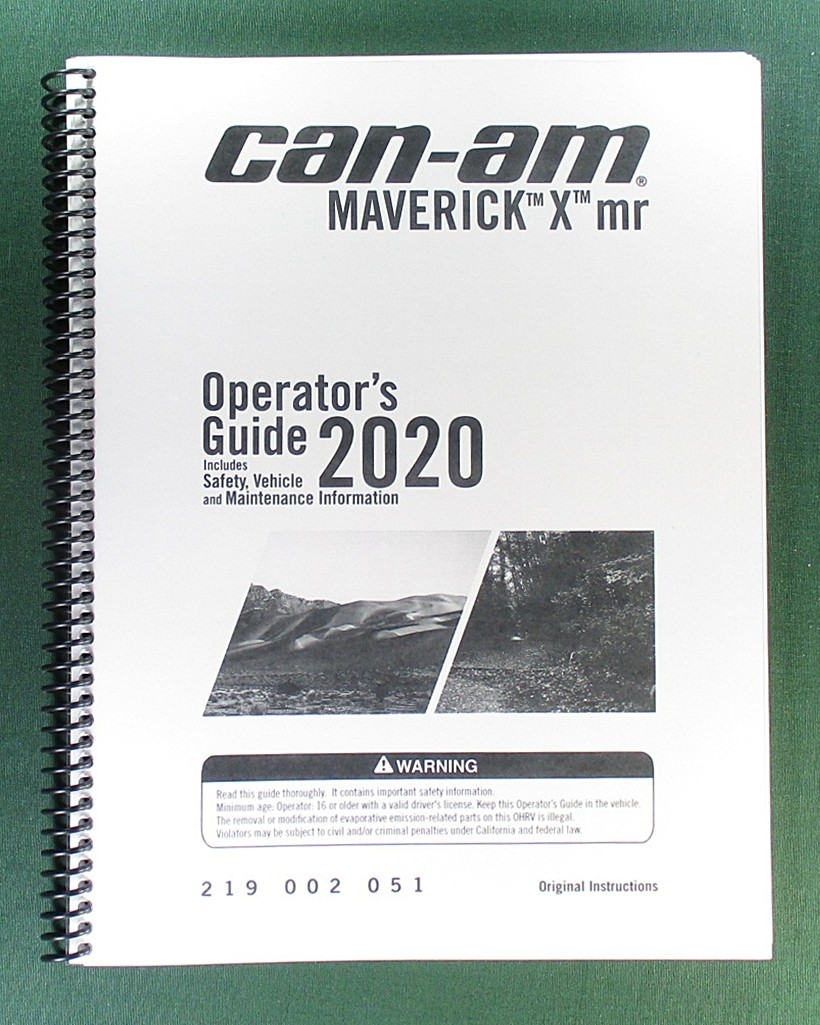 2020 Can-Am Maverick X mr Turbo Owner’s Manual: 180 Pages & Clear Covers