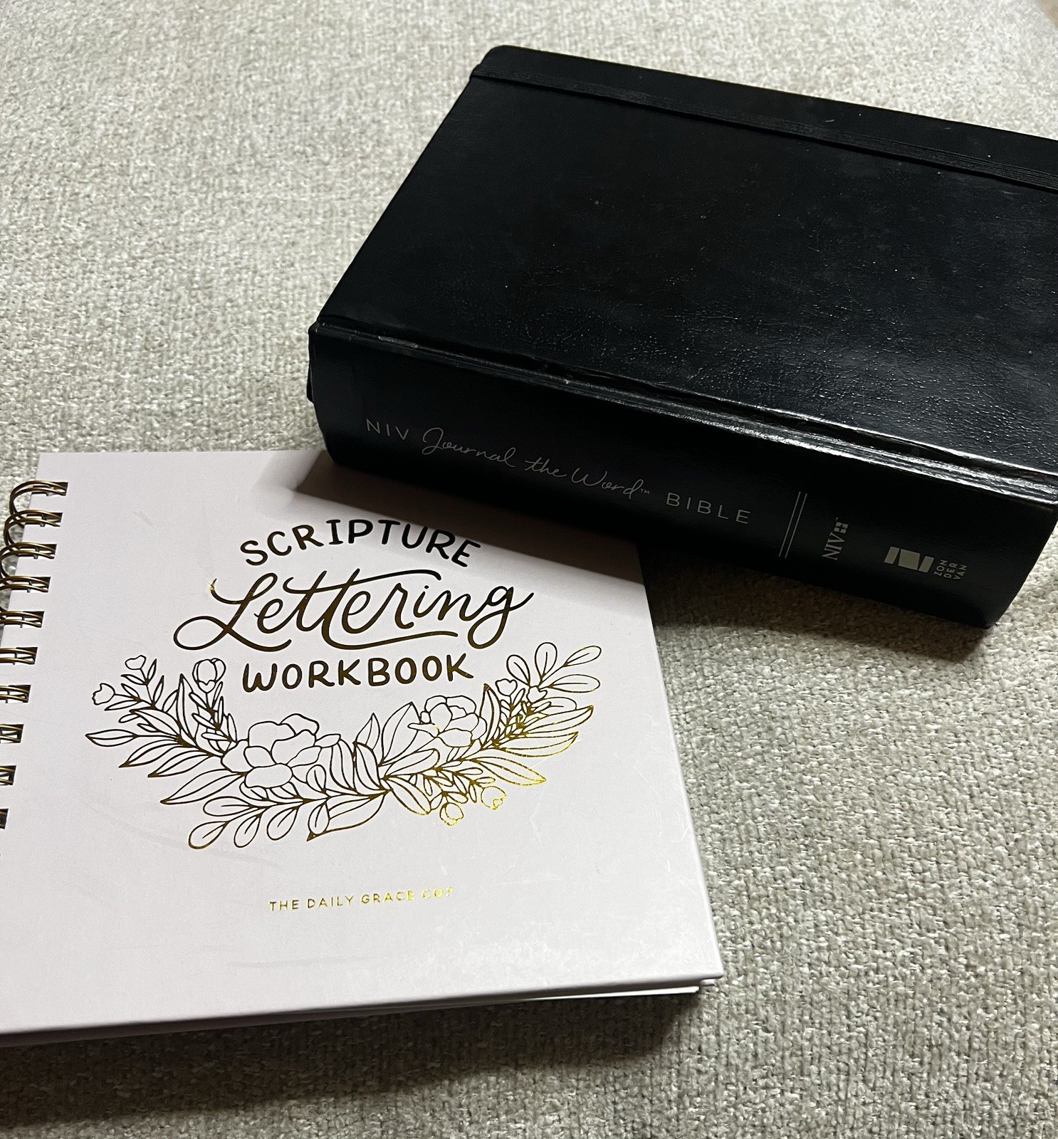 NIV Journal the Word Black Leather Bible Lg Print & Scripture Lettering Workbook