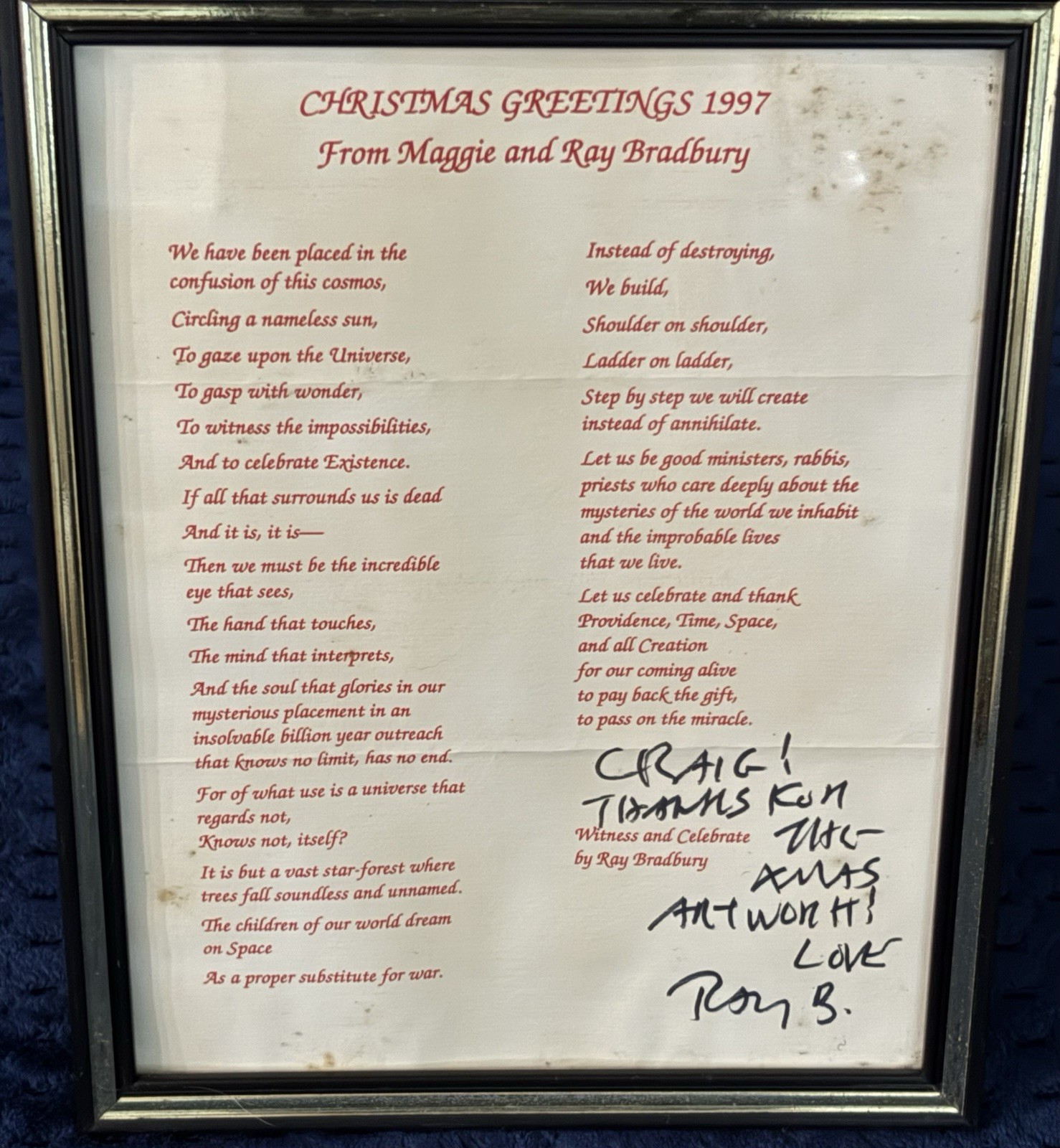 Ray Bradbury: The October Country 40th Signed/ Numbered: PC of 500 & Xmas Card