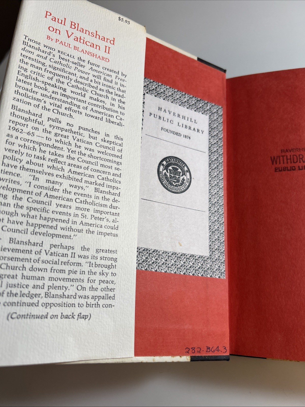 Paul Blanshard on Vatican II 1966 Book 📕 Beacon Press xlib 2928