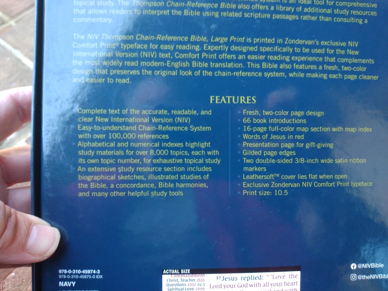 NIV Large Print Thompson Chain Reference Bible Navy~ Retails~89.99 Leathersoft