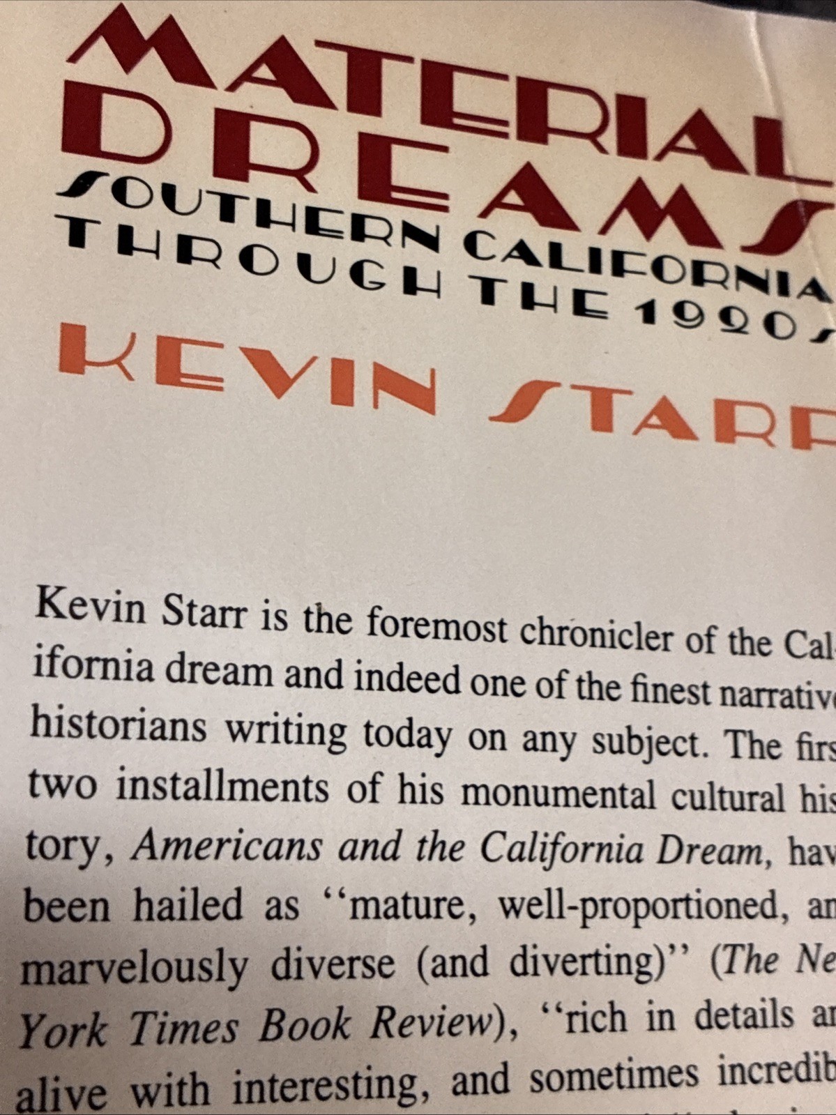 MATERIAL DREAMS by Kevin Starr HBDJ 1990 First Edition