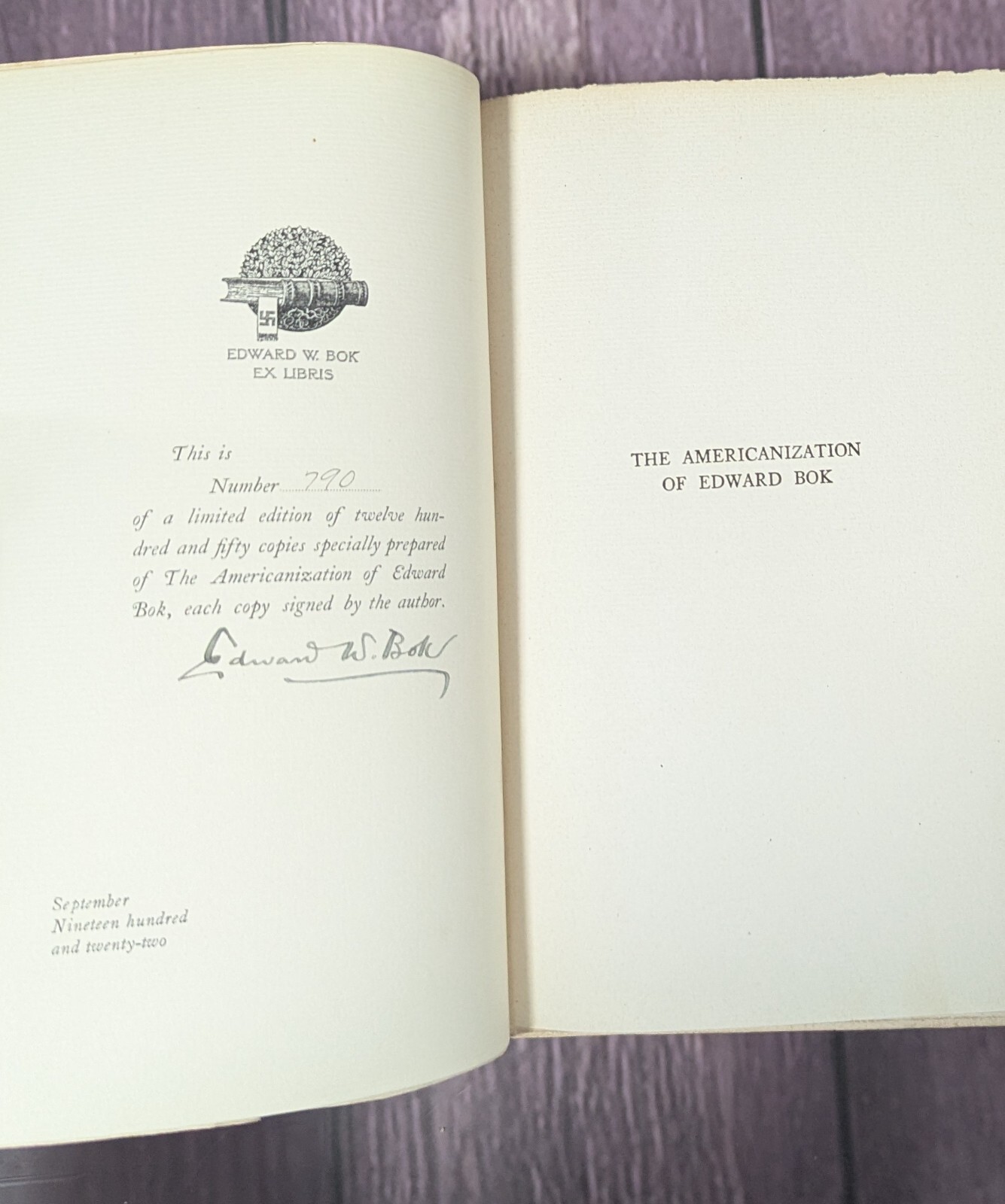 Americanization of Edward Bok – SIGNED Limited Edition – Nimaha Edition 1922