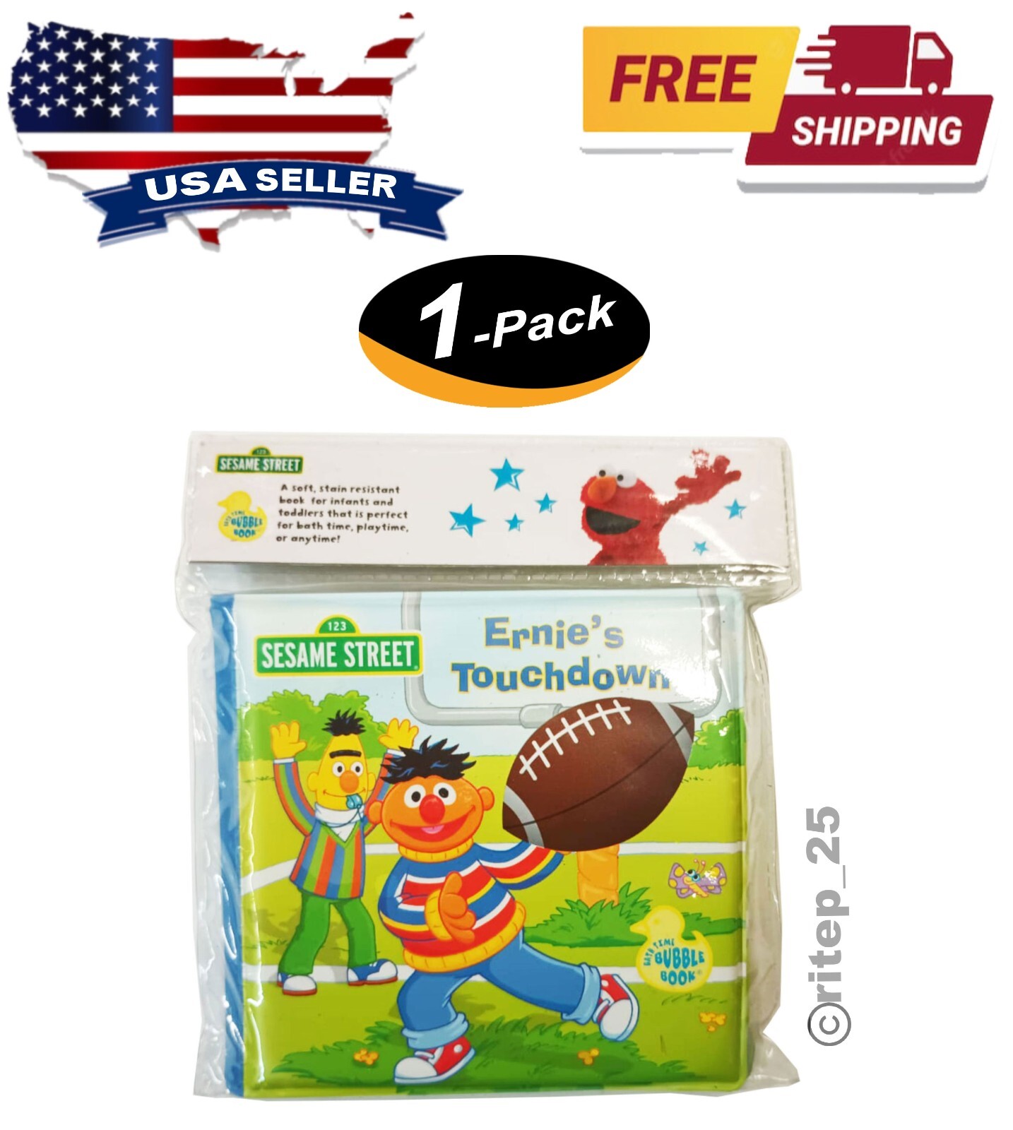 Sesame Street Ernie’s Touchdown Bubble Book – Great For Bath Time (1 Pack) – New